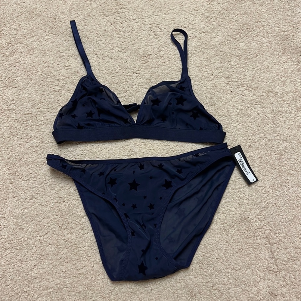 Sheer navy star matching underwear set